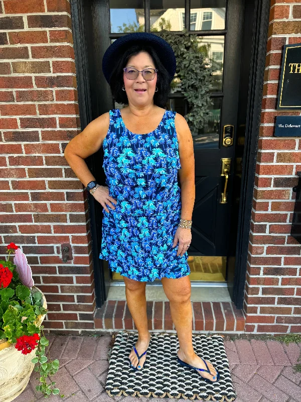Beachtime by Lulu B Navy Multi Palm Cha Cha Dress