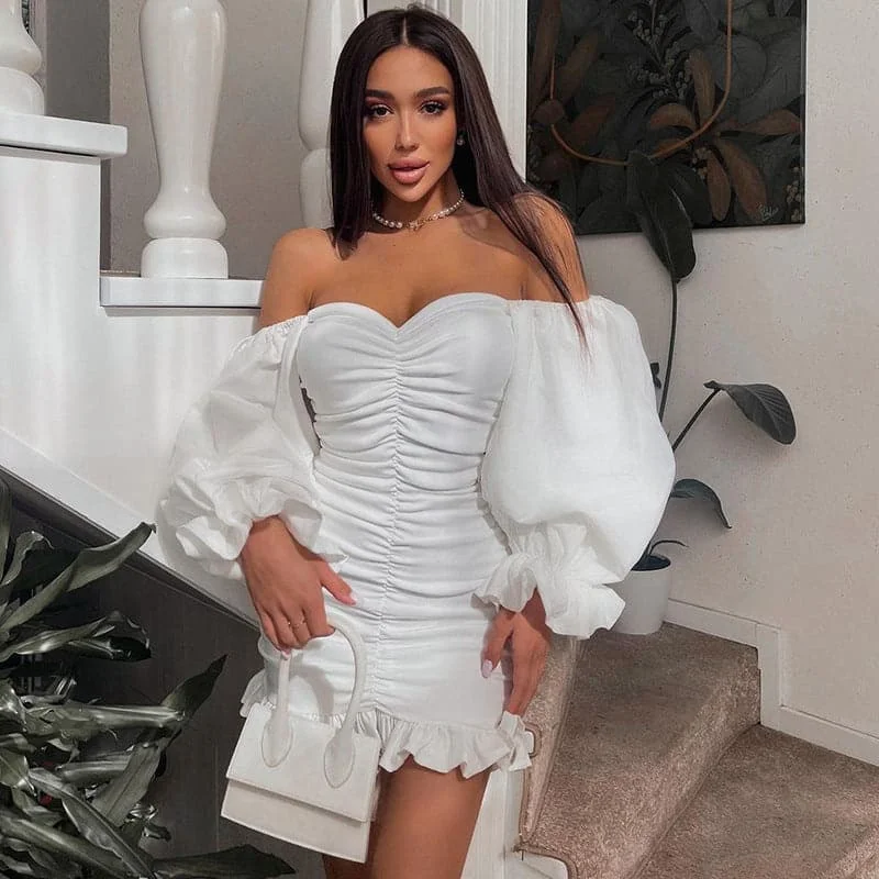 Sexy Word Tube Top Ruffle Lace Bag Hip Dress