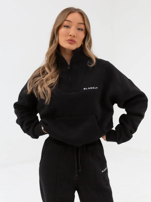 Everyday 1/4 Zip Jumper - Black Welt Pockets Slit Pockets Flap Pockets