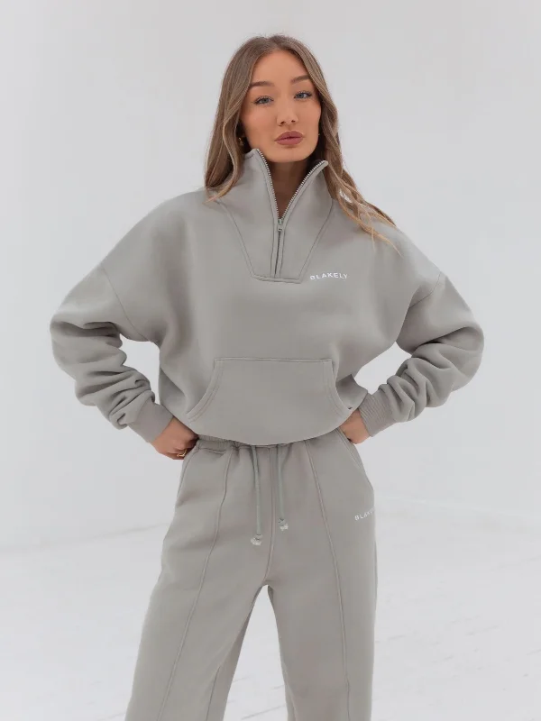 Everyday 1/4 Zip Jumper - Grey Ribbed Striped Patterned