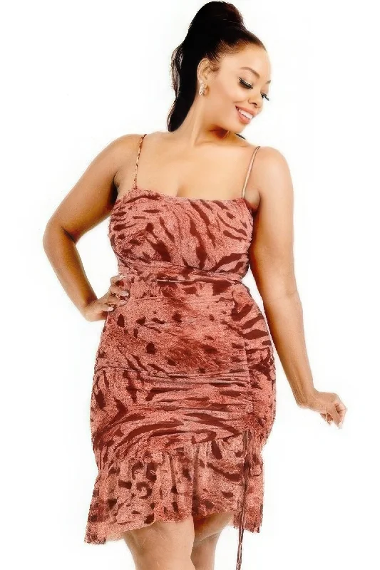 Blue Zone Planet |  Plus wild animal print cami strap ruffle hem dress