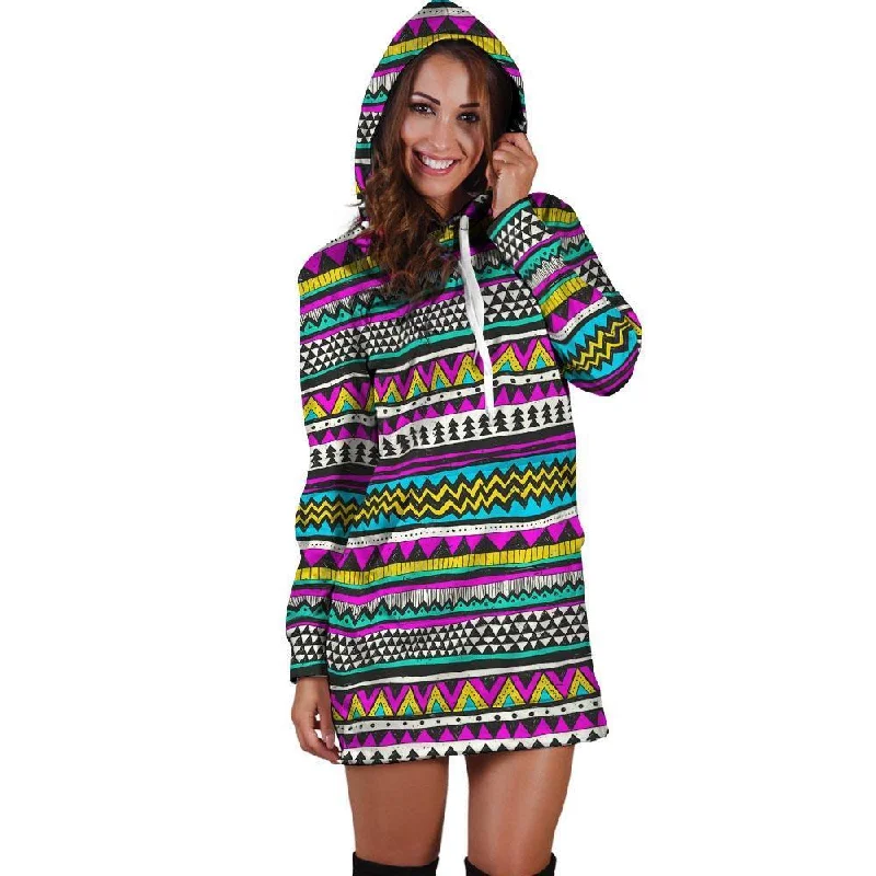 Colorful Indian Aztec Doodle Triangles Hoodie Dress