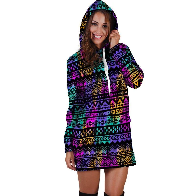 Colorful Native Aztec Geometric Hoodie Dress