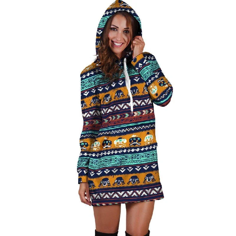 Colorful Neon Ethic Aztec Maya Print Hoodie Dress