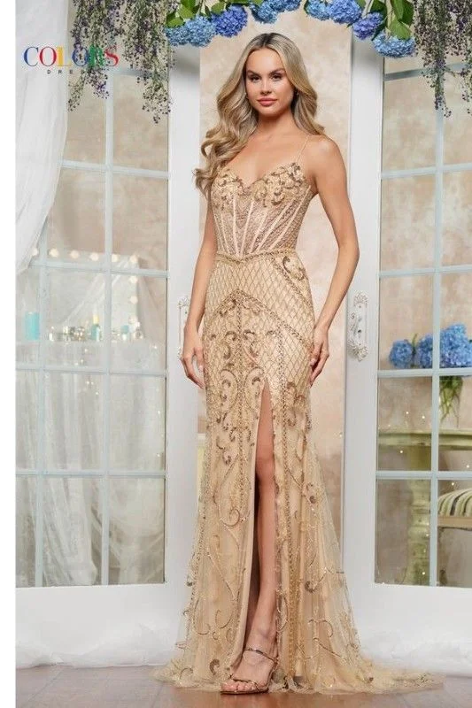 Colors Dress -3395 V-Neck Corset Bodice Prom Sheath Dress