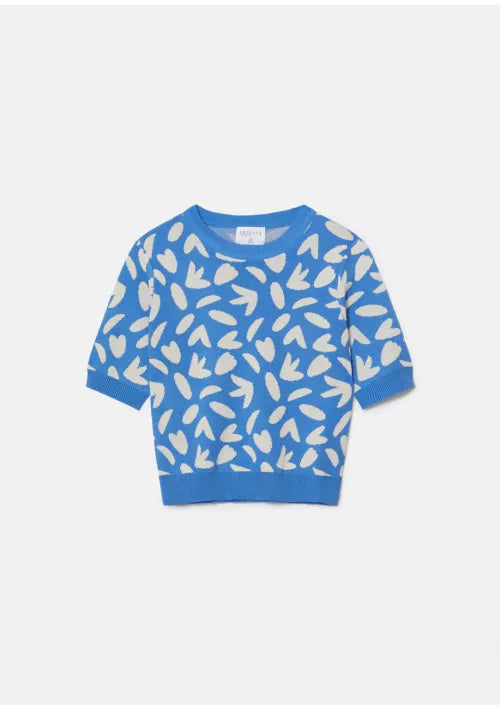 Compania Fantastica Floral Print Fine-Knit Short Sleeve Jumper Casual Formal Business