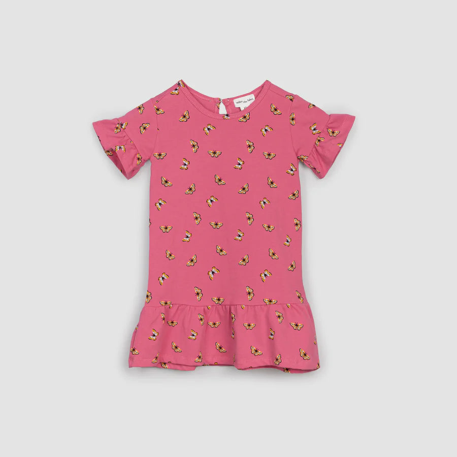 Butterfly Trumpet Sleeve Toddler Dress - Magenta