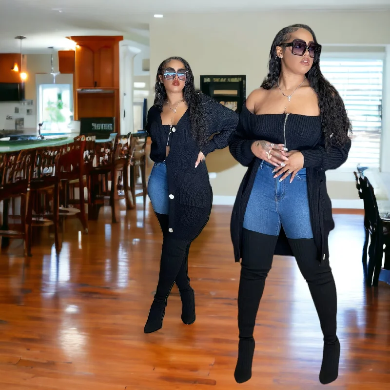 Tube Connected Sweater / Cardigan / Dress  (Black)