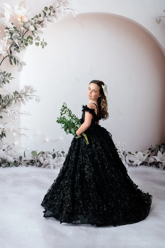 "Heavenly" Black Couture Rental Gown | Floor-Length Dress for Size 6 Years - Petite 7 Years