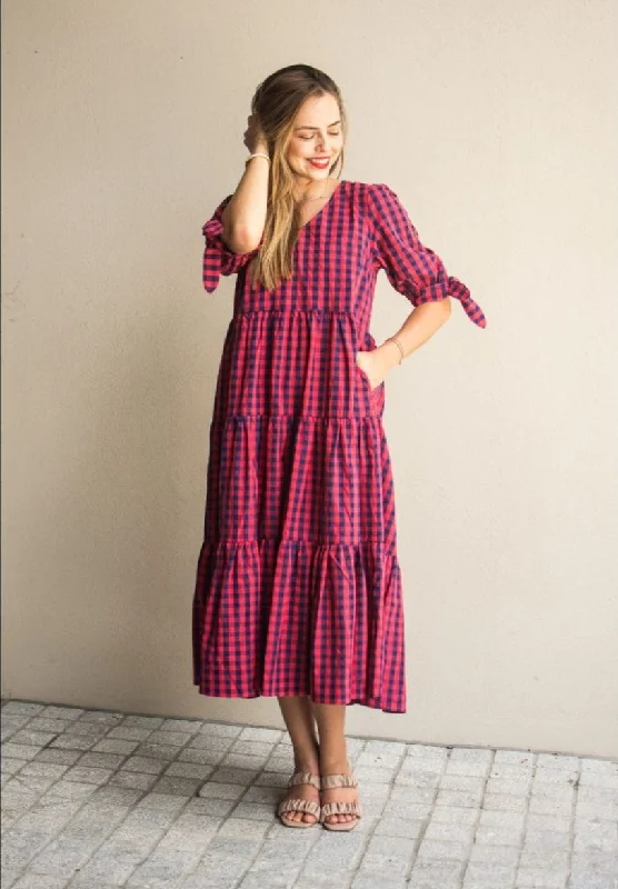 Delilah Dress - Navy/Red
