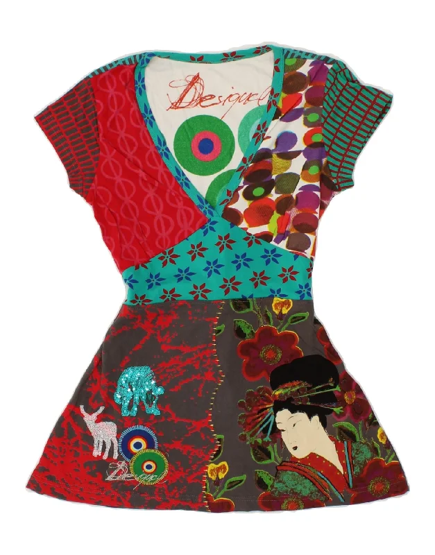 DESIGUAL Womens Graphic A-Line Dress UK 12 Medium Multicoloured Cotton