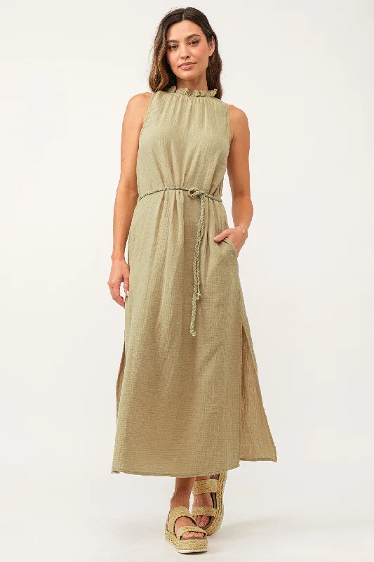 EMERSON KEYHOLE DRESS SEA KELP GAUZE