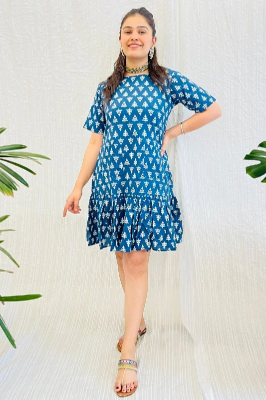 Indigo Hand Block Tiered Dress