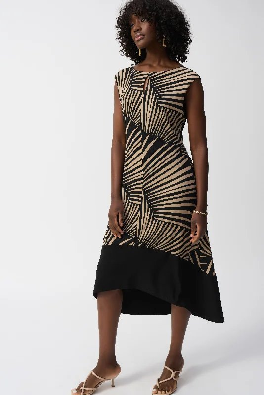 Joseph Ribkoff Tropical Print High-LowDress 251107 - Black/ Dune