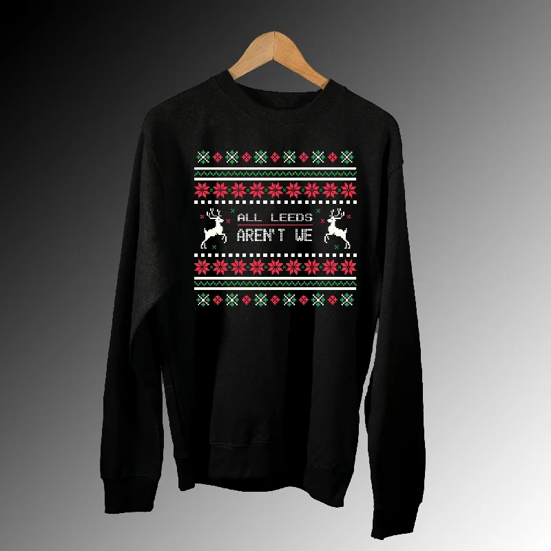 Leeds United Christmas Jumper All Leeds Aren't We Jumper for Women in Red & White Boxy Sweater Fitted Sweater A-Line Leeds United Christmas Jumper All Leeds Aren't We Jumper for Women in Red & White Boxy Sweater Fitted Sweater A-Line