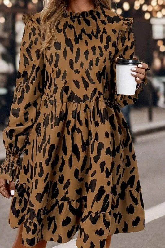 Leopard Frilled Neck Dress