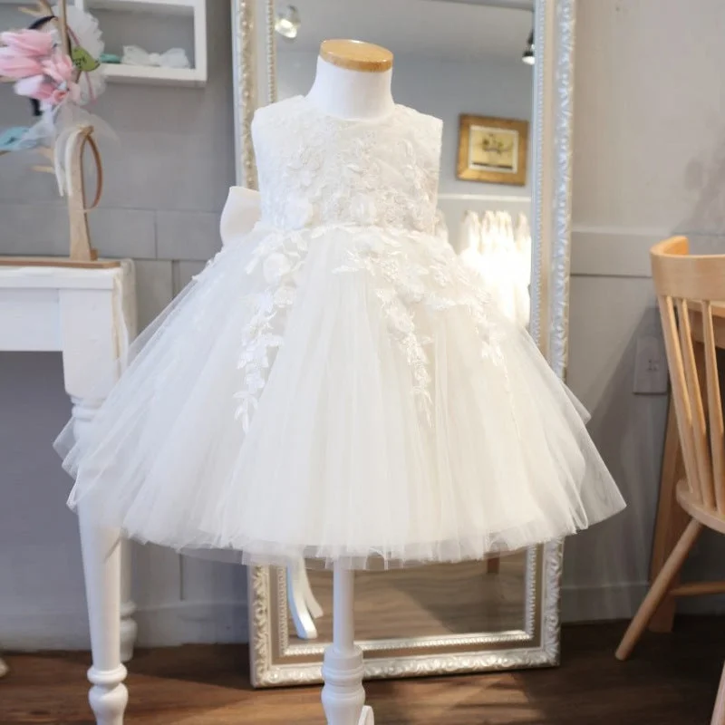 Baptism Dresses Baby Girl White Flower Girl Dress Fluffy Formal Princess Dress