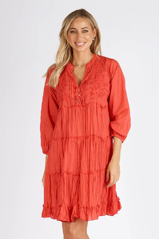 Lulalife Luna Tiered Dress Red