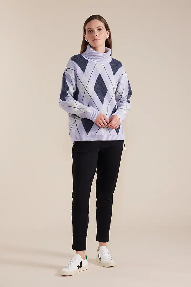 Marco Polo Knit Diamond Jumper in Lilac Lightweight Heavyweight Midweight