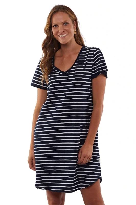MARY DRESS - NAVY/WHITE STRIPE