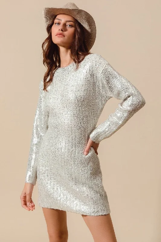 METALLIC HOLIDAY SWEATER DRESS
