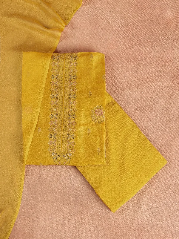 Mustard Embroidered Silk Blend Dress Material With Dupatta