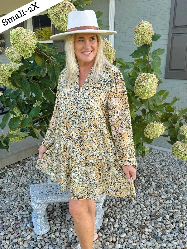 Mustard Metallic Printed Dress