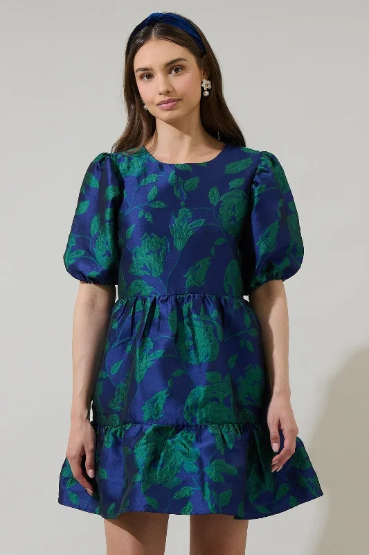 Navy and Emerald Zoe Jacquard Dress