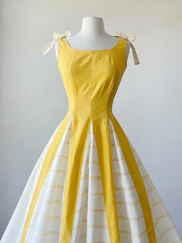 New Arrival 50s Yellow Boat Neck Full Circle Skirt Vintage Dress