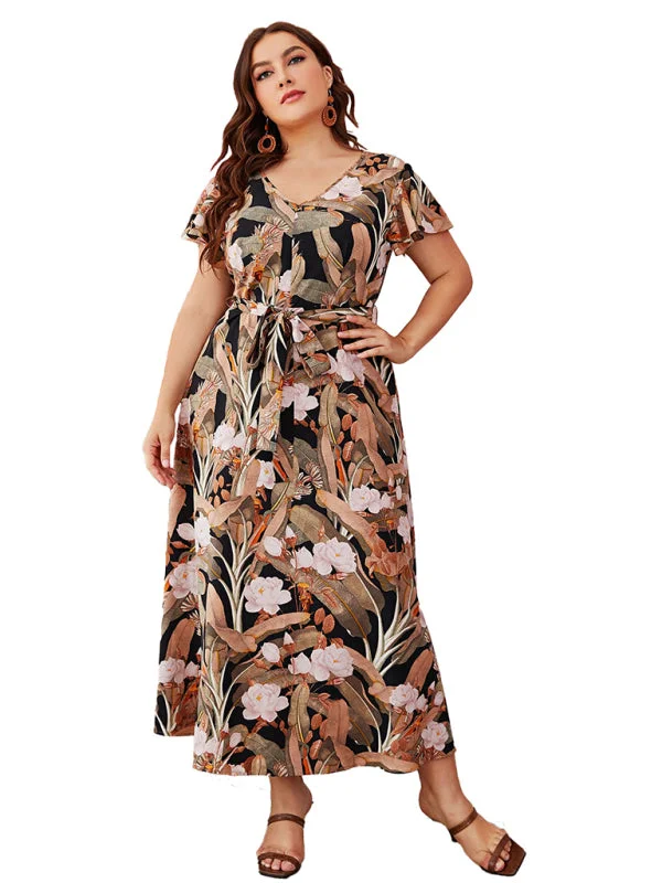 Women's plus size women's temperament commuting loose printed dress