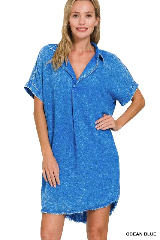 Ocean blue acid wash dress