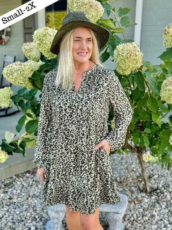 Olive Leopard Dress