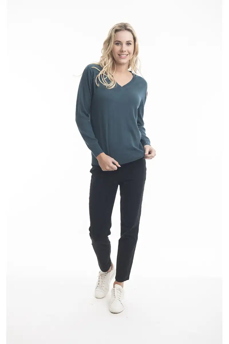 Orientique Jumper V-Neck in Mediterranean Jersey Fabric Tulle Fabric Batik Fabric