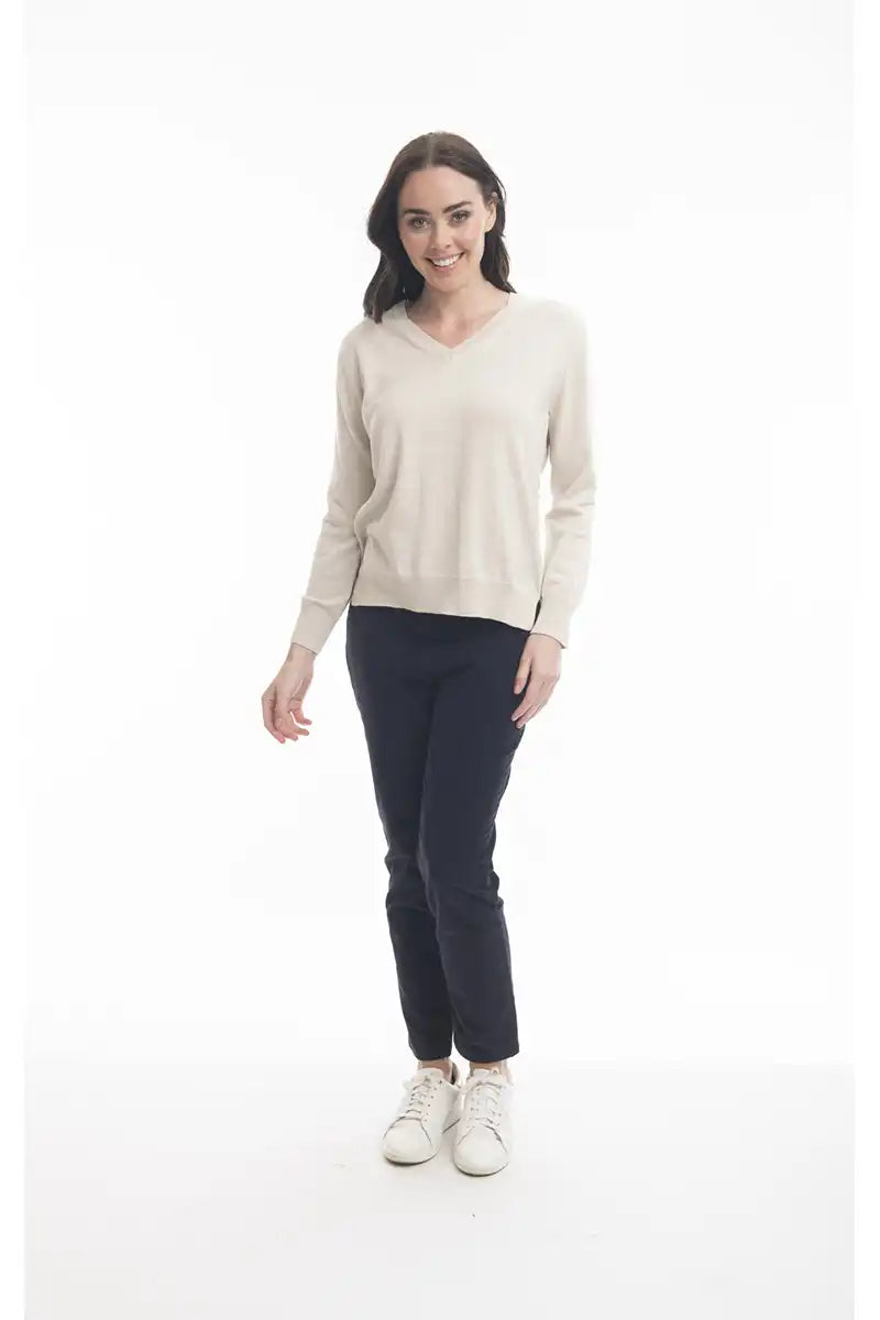 Orientique Jumper V-Neck in Natural Melange Satin Fabric Silk Fabric Chiffon Fabric