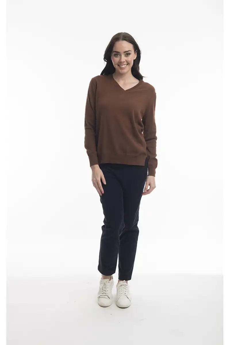 Orientique Jumper V-Neck in Tan Front Pockets Side Pockets Patch Pockets