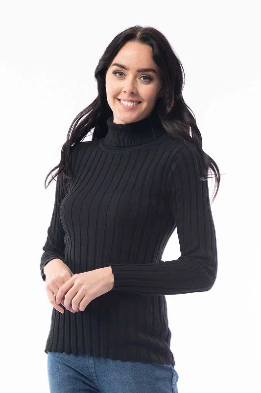 Orientique Turtle Neck Knitted Jumper in Charcoal Elegant Classic Vintage