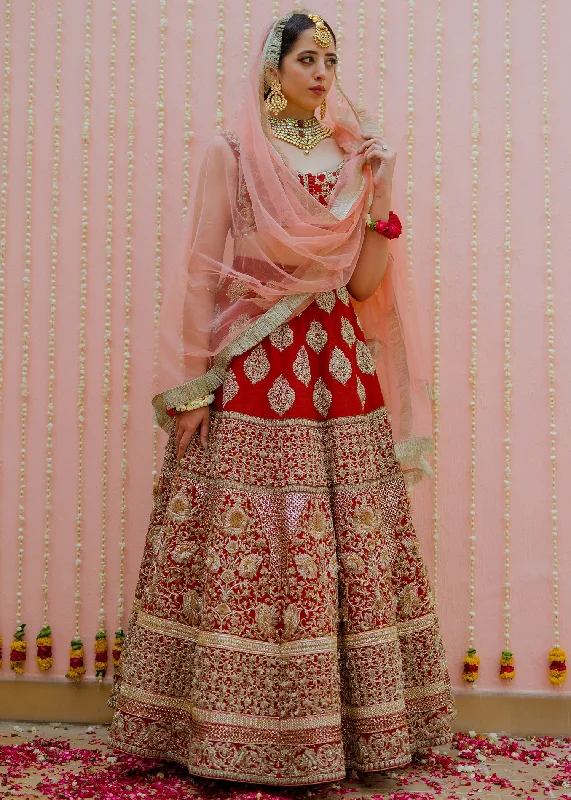 Pakistani Bridal Red Silk Lehnga Choli dress