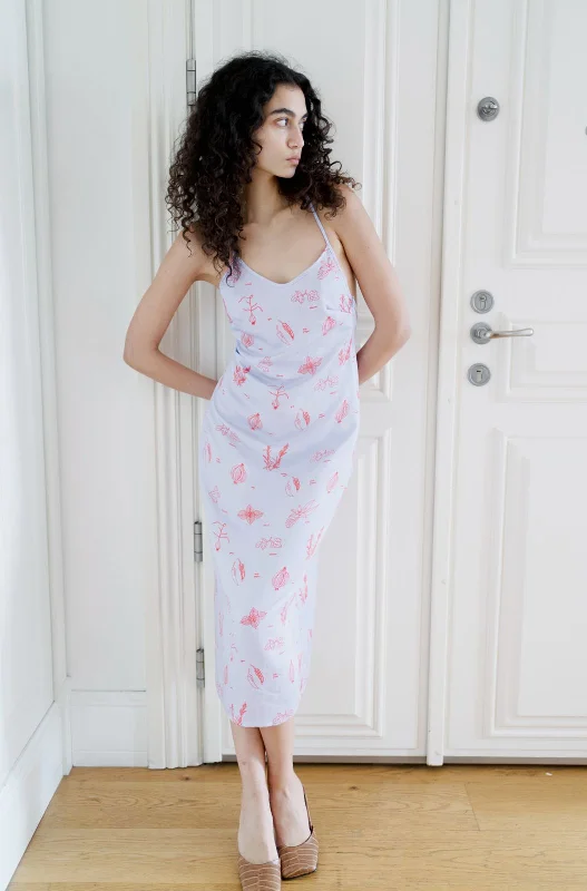 Phoebe Dress - Blue Veggie Print