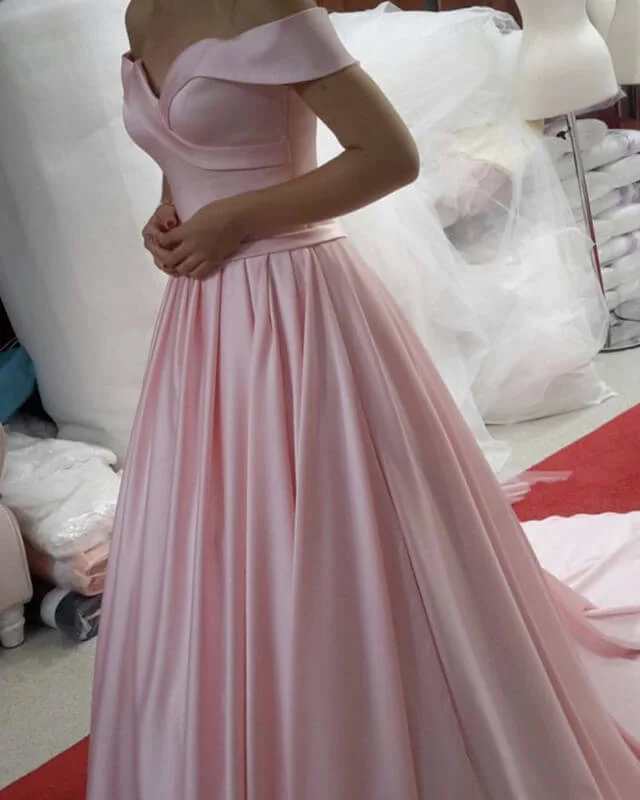 Blush Pink Prom Dresses Long Satin Front Slit Evening Gowns