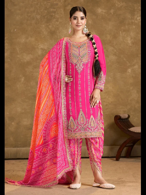 Pink Trendy Readymade Patiyala Dress With Embroidery Work