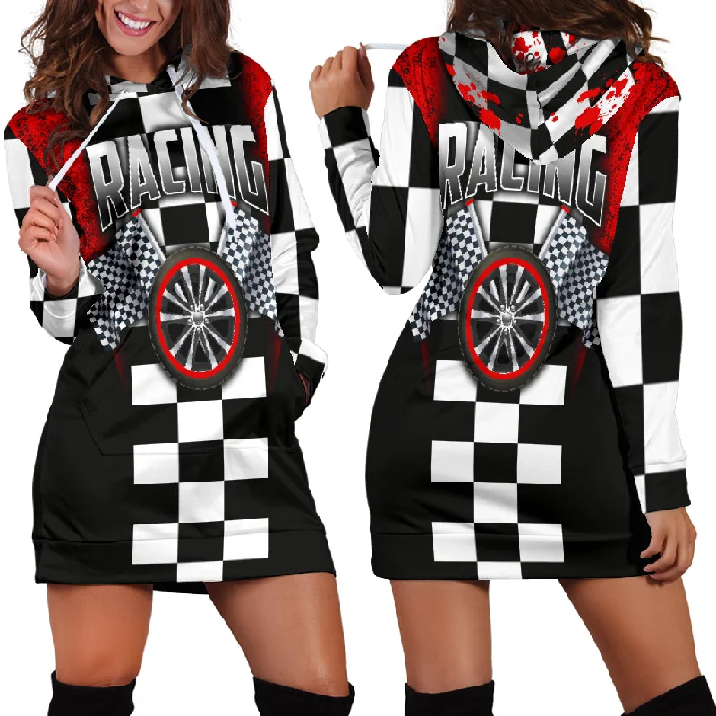 Racing Hoodie Dress Red
