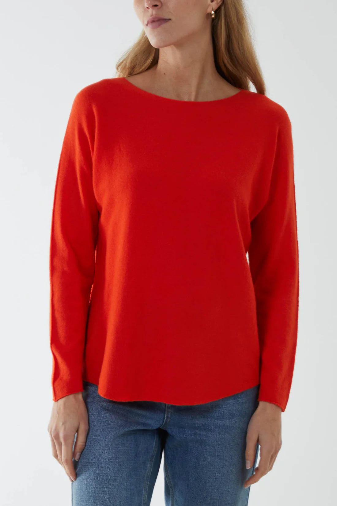 Round neck fine knit jumper - orange Plaid Sweater Polka Dot Checkered