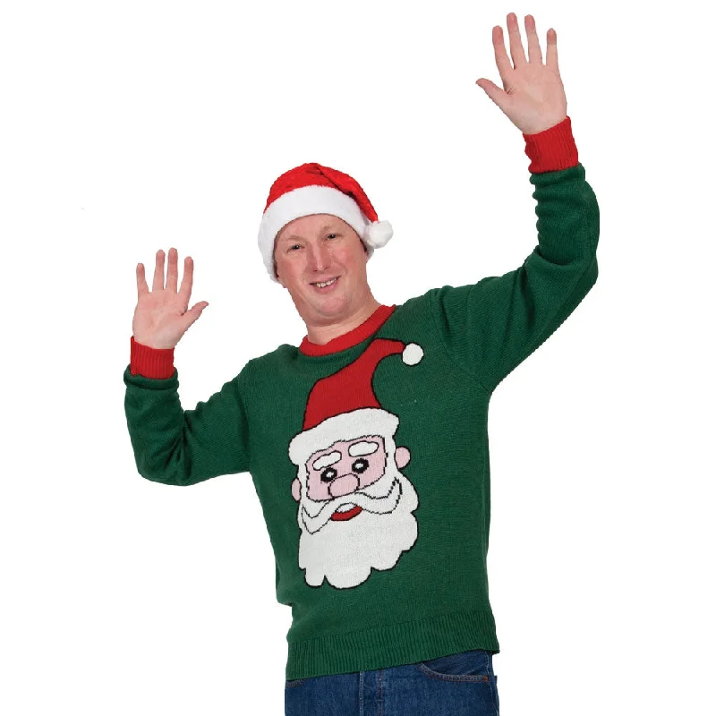 Santa Naff Christmas Jumper Boat Neck Shawl Collar Notched Collar