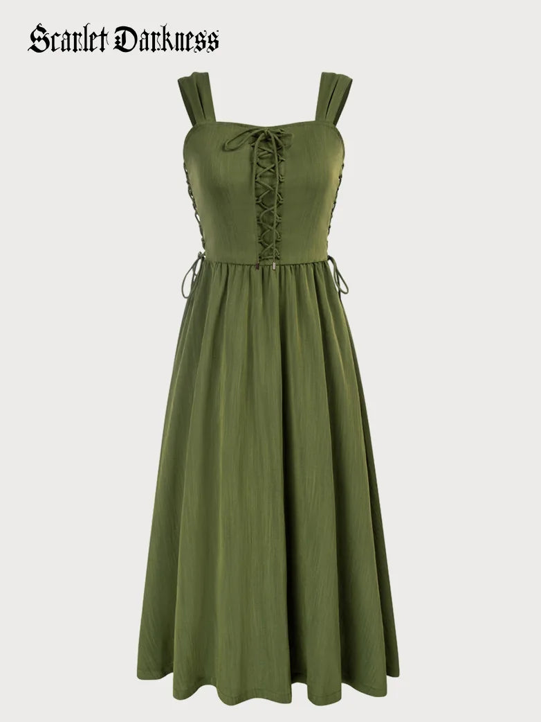 Scarlet Darkness Women Renaissance Summer Cottagecore Dress