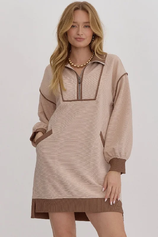 Solid Zip Collared Dress