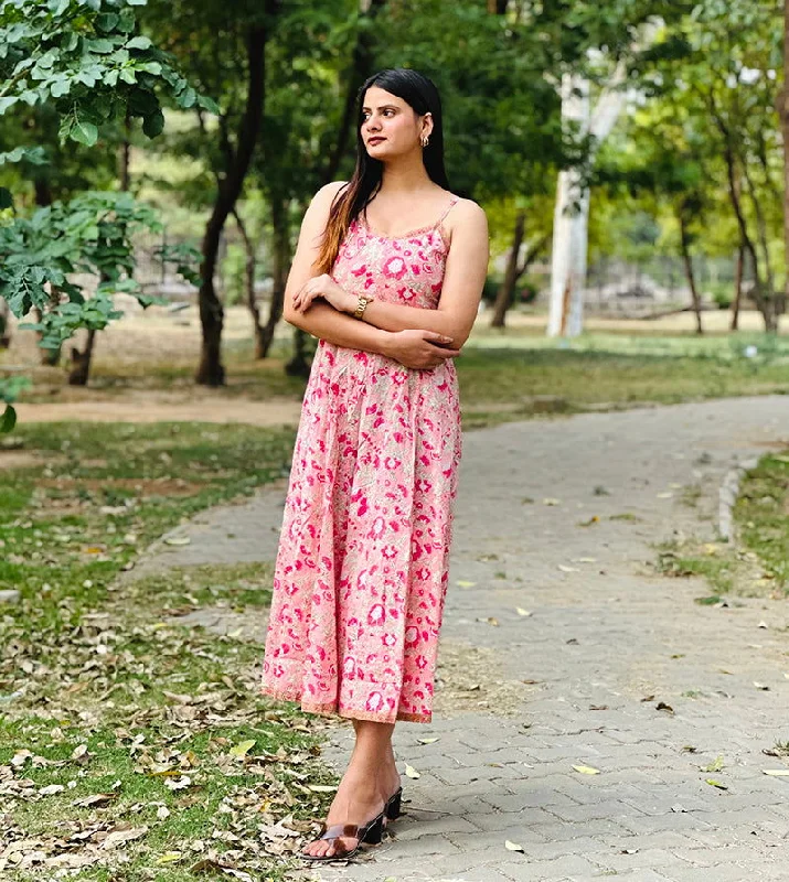 Enchanting Pink Cotton Handblock Dress: A Blend of Grace and Artistry (pack of 1)