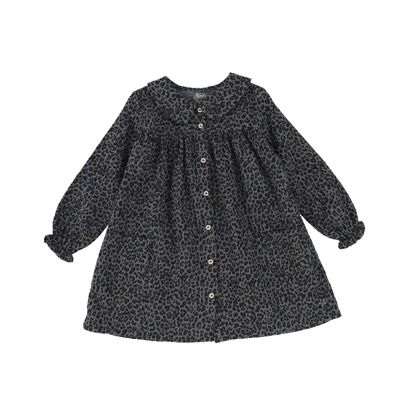 TOCOTO VINTAGE GREY ANIMAL PRINT COLLAR DRESS
