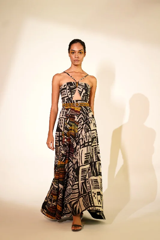 White Base Abstract Print Dress