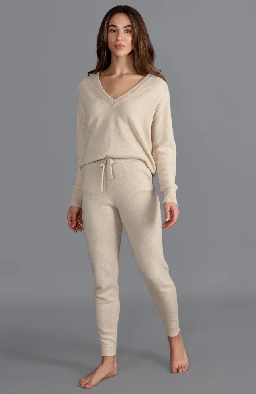 Womens 100% Cashmere V Neck Raglan Jumper Chenille Brocade Lace