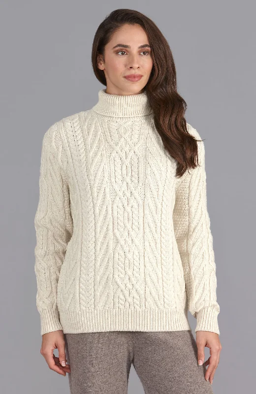 Womens Chunky Merino Wool Roll Neck Cable Jumper Silk Blend Satin Velvet